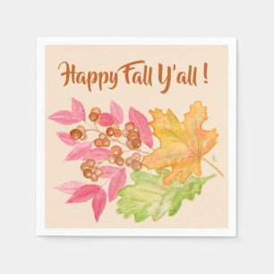 Happy Herfst Y'all bladeren en bessen Papier serve Servet