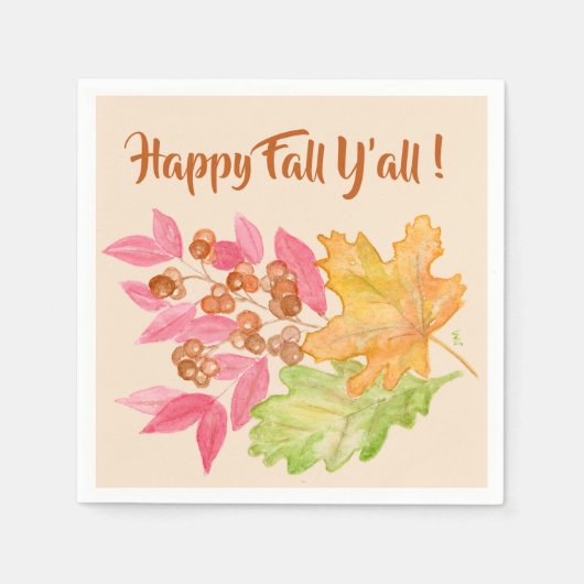 Happy Herfst Y'all bladeren en bessen Papier serve Servet (Voorkant)