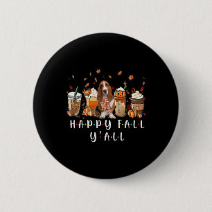 Happy Herfst Y'all Bysset Hound Dog Coffee Pumpkin Ronde Button 5,7 Cm