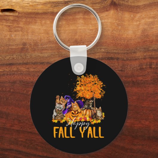 Happy Herfst Y'all Cats Lover Herfst Pompoen Maple Sleutelhanger (Voorkant)