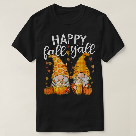 Happy Herfst Yall Cute Gnomes Couple met pomkin Fa T-shirt (Design voorkant)