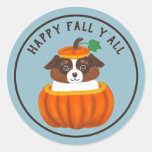 Happy Herfst Y'all Dog in Pompoen Sticker