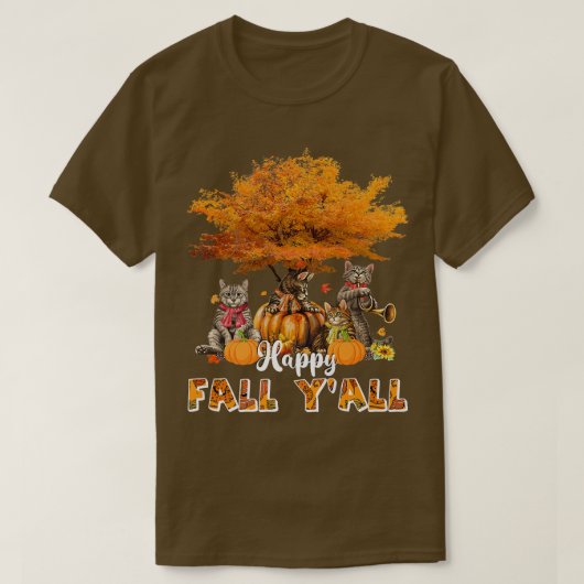 Happy Herfst Y'all Funny Cats Autumn Lover Pumpkin T-shirt (Design voorkant)