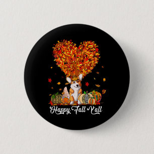 Happy Herfst Y'all Funny Corgi Autumn Pumpkins Ronde Button 5,7 Cm
