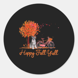 Happy Herfst Yall Funny Schnauzer Dog najaar fiets Ronde Sticker