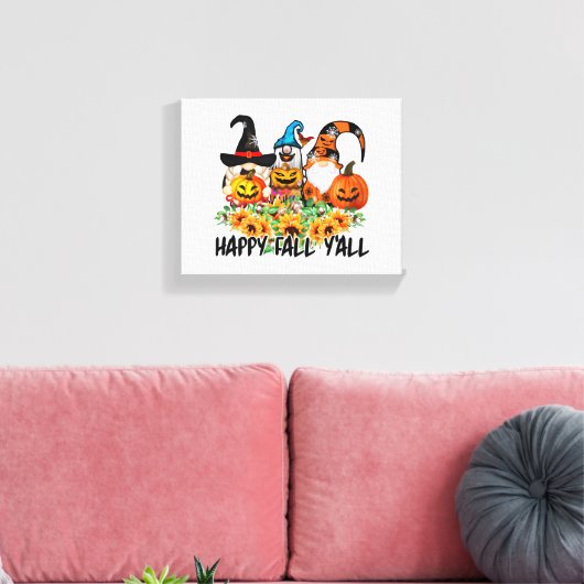 Happy Herfst Y'all Gnome Leopard Gnome Sunflower Canvas Afdruk (Insitu (Woonkamer))
