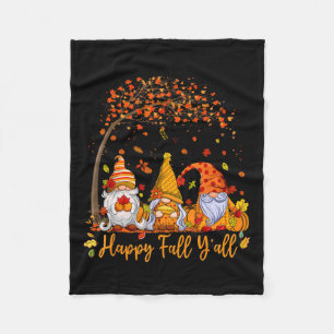 Happy Herfst Y'all Gnome Pumpkin Autumn Leaves Fleece Deken