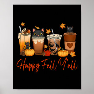Happy Herfst Y'all Herfst Zwarte Kat Herfst Pompoe Poster