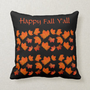 Happy Herfst Y'all Oranje Black Autumn Leaves Cozy Kussen