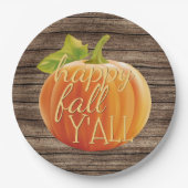 Happy Herfst Y'all Oranje pompoen op Planks Patter Papieren Bordje (Voorkant)