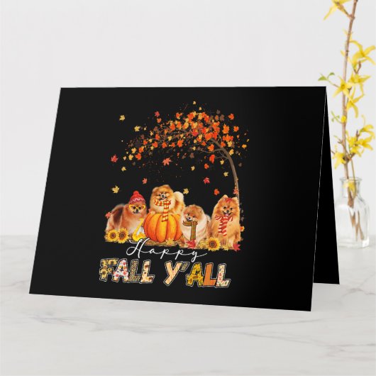 Happy Herfst Yall Pomeranian Autumn Lover Pumpkins Kaart (Gele Bloem)