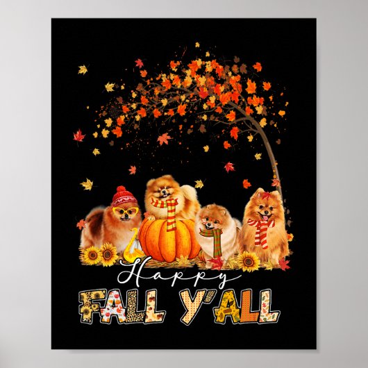 Happy Herfst Yall Pomeranian Autumn Lover Pumpkins Poster (Voorkant)