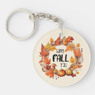 Happy Herfst Y'all - Pompoen & Herfst Bladeren Kra Sleutelhanger