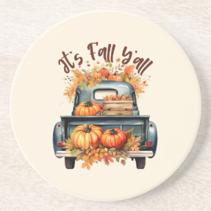 Happy Herfst Y'all – Rustieke truck met pompoenen Zandsteen Onderzetter