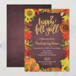 Happy Herfst Y'all Thanksgiving Dinner Invitation Kaart