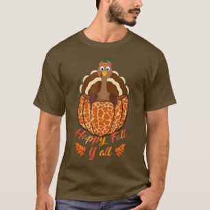 Happy Herfst Y'all Turkey Pumpkin Giraffe print da T-shirt