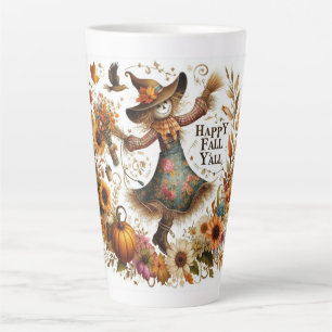 Happy Herfst Ya'll vogelverschrikker en herfstblad Latte Mok