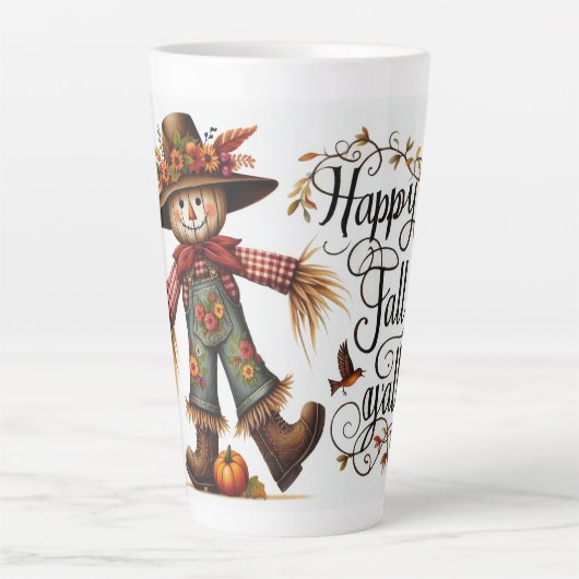 Happy Herfst Ya'll vogelverschrikker en herfstblad Latte Mok (Voorkant)