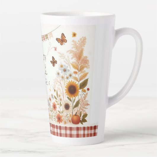 Happy Herfst Ya'll vogelverschrikker en herfstblad Latte Mok (Rechts)