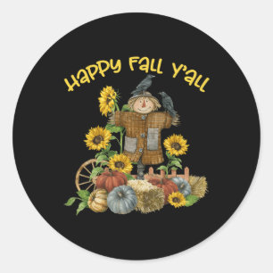 Happy Herfst Y'all vogelverschrikker Thanksgiving Ronde Sticker