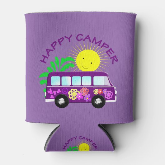 Happy Hippie Camper Van Fun Kleurrijke Graphic Blikjeskoeler (Voorkant)