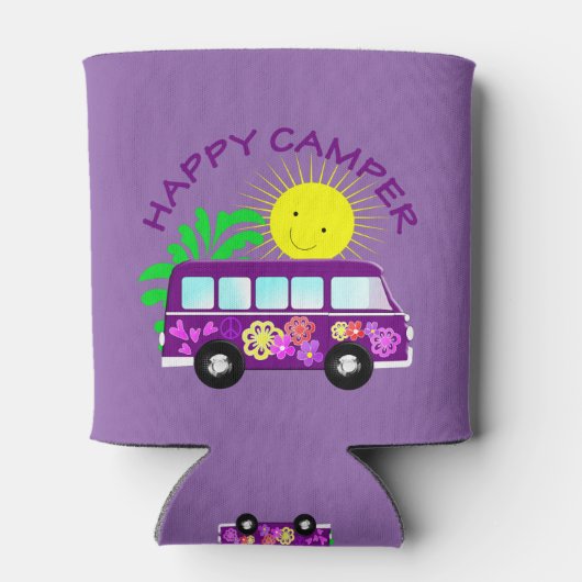 Happy Hippie Camper Van Fun Kleurrijke Graphic Blikjeskoeler (Achterkant)