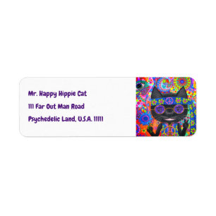 Happy Hippie Cat Sunglazen Vredesgeblazen Bloem Etiket