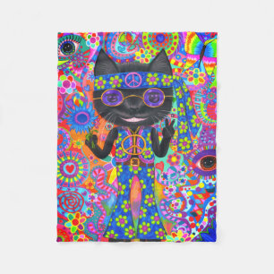 Happy Hippie Cat Sunglazen Vredesgeblazen Bloem Fleece Deken