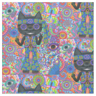 Happy Hippie Cat Sunglazen Vredesgeblazen Bloem Stof