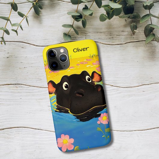 Happy Hippo in Blooming Pond Case-Mate iPhone Case
