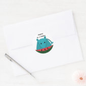 Happy Hippo met Watermelon Slice Ronde Sticker (Envelop)