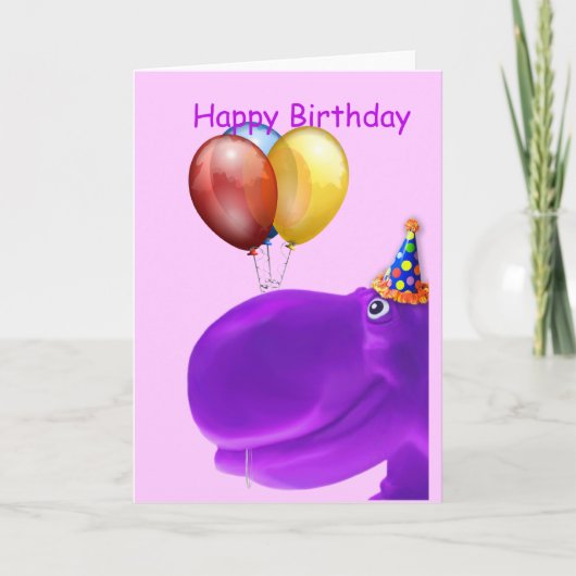 Happy Hippo Paarse verjaardag Kaart (Voorkant)