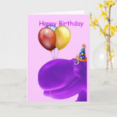 Happy Hippo Paarse verjaardag Kaart (Gele Bloem)