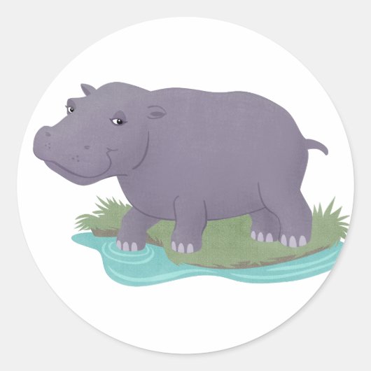 Happy Hippo Ronde Sticker (Voorkant)