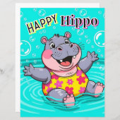 Happy Hippo | Schattigee Cartoon Kind Nursery Art (Voorkant / Achterkant)