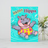 Happy Hippo | Schattigee Cartoon Kind Nursery Art (Staand voorkant)