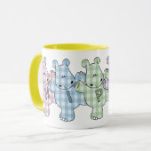 Happy Hippos pastel gingham Mok (Voorkant links)