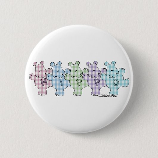 Happy Hippos pastel gingham Ronde Button 5,7 Cm (Voorkant)