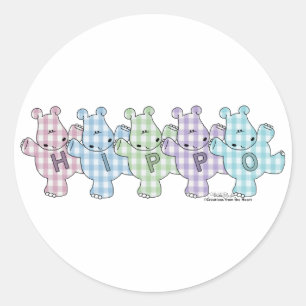 Happy Hippos pastel gingham Ronde Sticker