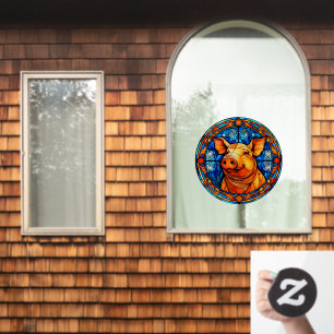 Happy Hog Pig Boerderij Life Faux Glas in lood Raamsticker