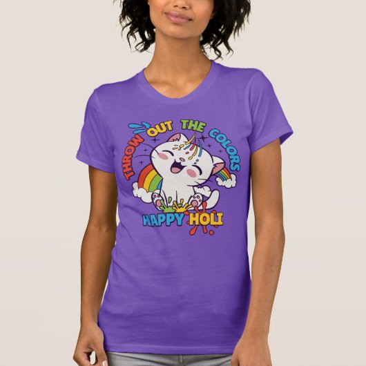 Happy Holi Cat T-shirt (Voorkant)