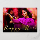 Happy Holi Hai Foto Typografie Folie Feestdagenkaart (Voorkant)