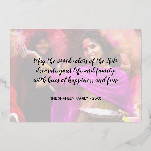 Happy Holi Hai Foto Typografie Folie Feestdagenkaart (Achterkant)