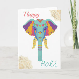 Happy Holi kleurrijke olifant met Golden Mandala Kaart