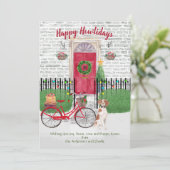 Happy Holiday Brittany Spaniel door rode fiets (Staand voorkant)