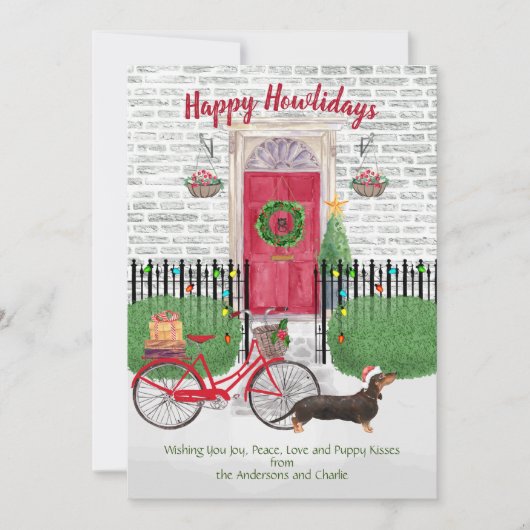 Happy Holiday Brown Dachshund Bicycle Red-deur (Voorkant)