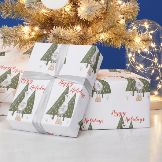 Happy Holiday Christmas Gnome Wrapping Paper Cadeaupapier (Feestdagen)