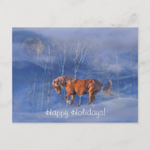 Happy Holiday Horse and Moon in Snow Feestdagenkaart