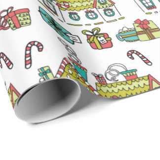 Happy Holiday Houses Wrapping Paper Cadeaupapier