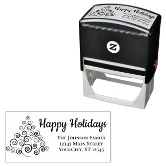 Happy Holiday kerstboomfamilie Retouradres Zelfinktende Stempel